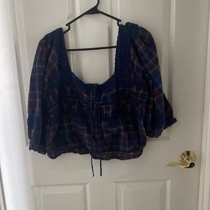 American Eagle Plaid Cropped Blouse